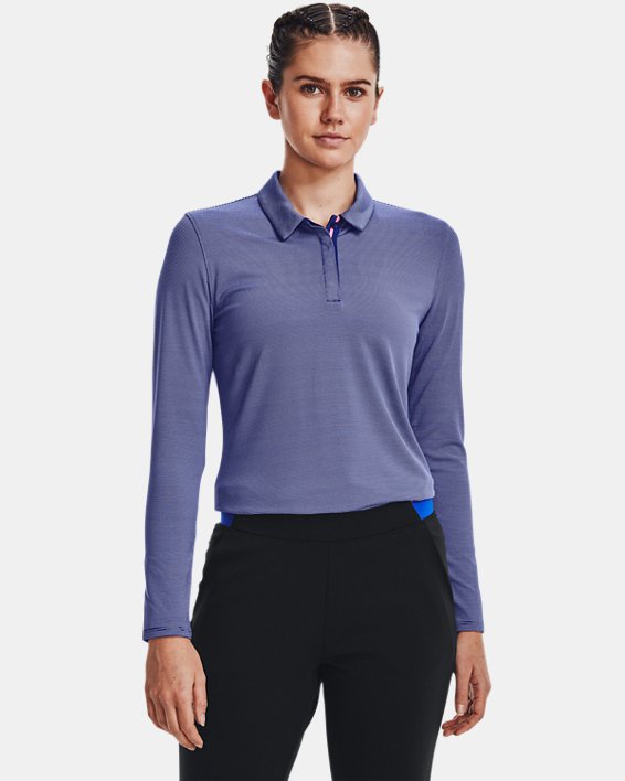 Women's UA Zinger MicroStripe Long Sleeve Polo in Blue image number 0